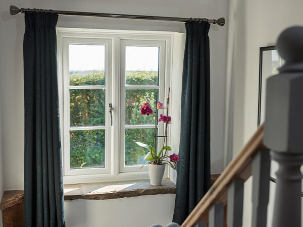 View of a window from a staircase