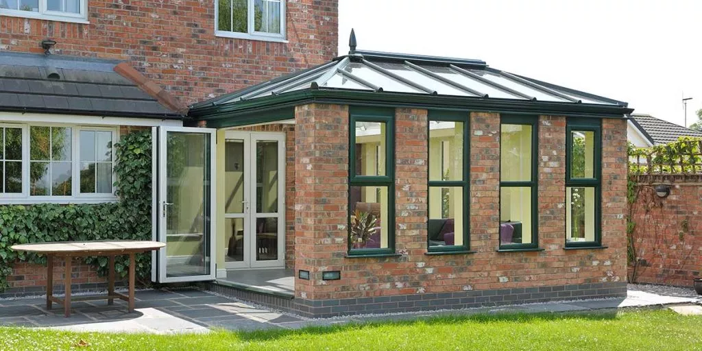 Modern Orangery In Dark Green Finish