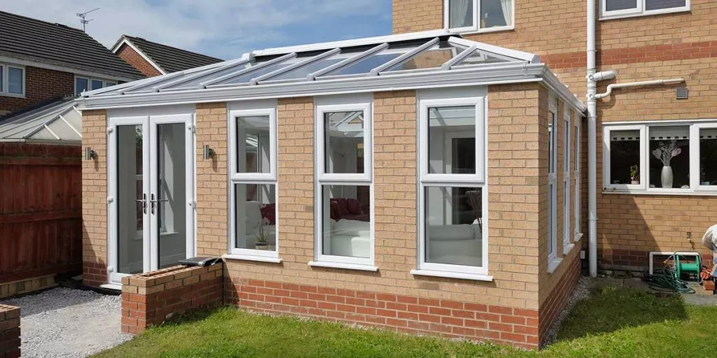 Modern Orangery With French Doors, White Frames